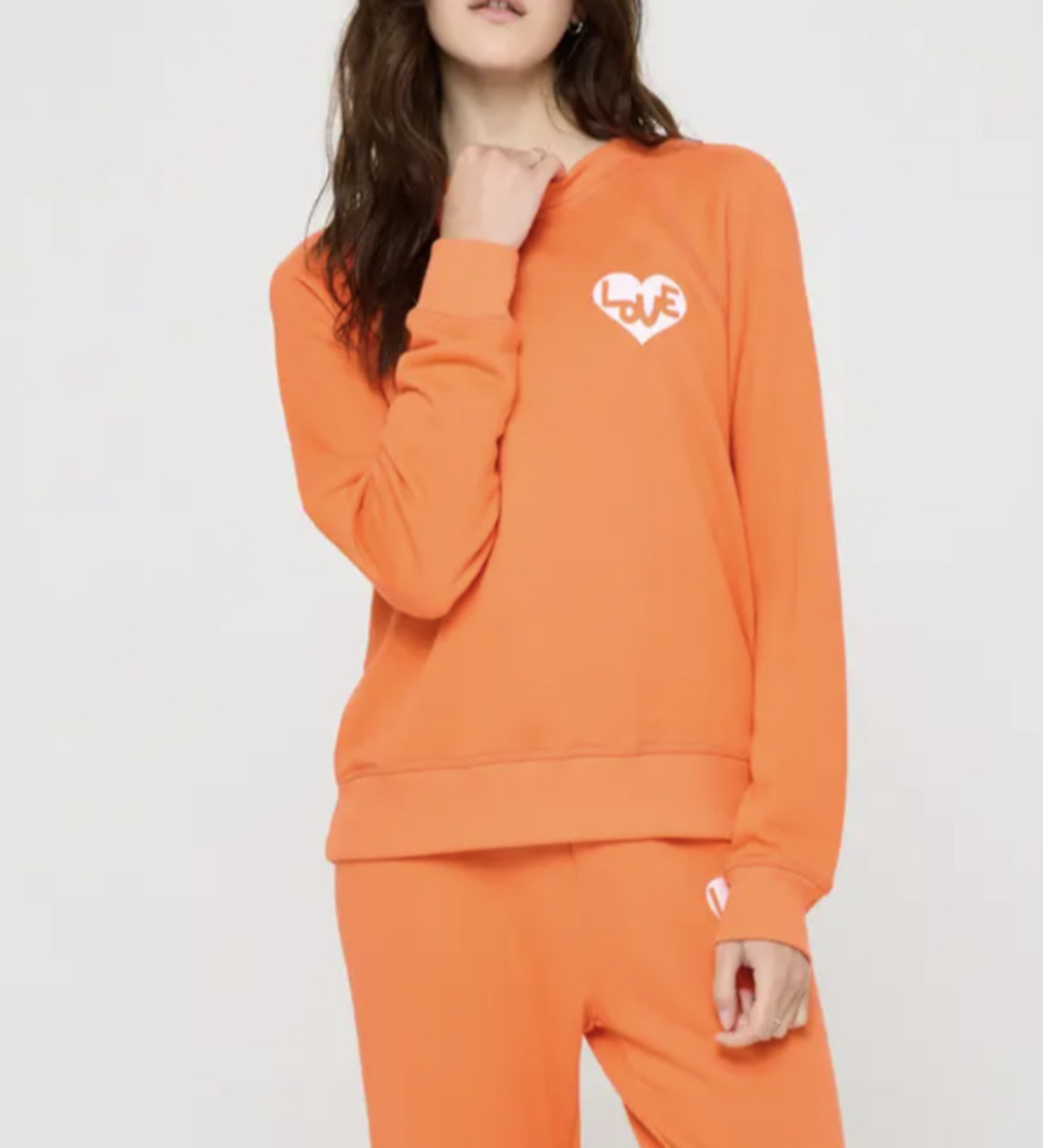 Spiritual Gangster Sweatshirt Womens M Orange Heart Forever Crew Love Graphic